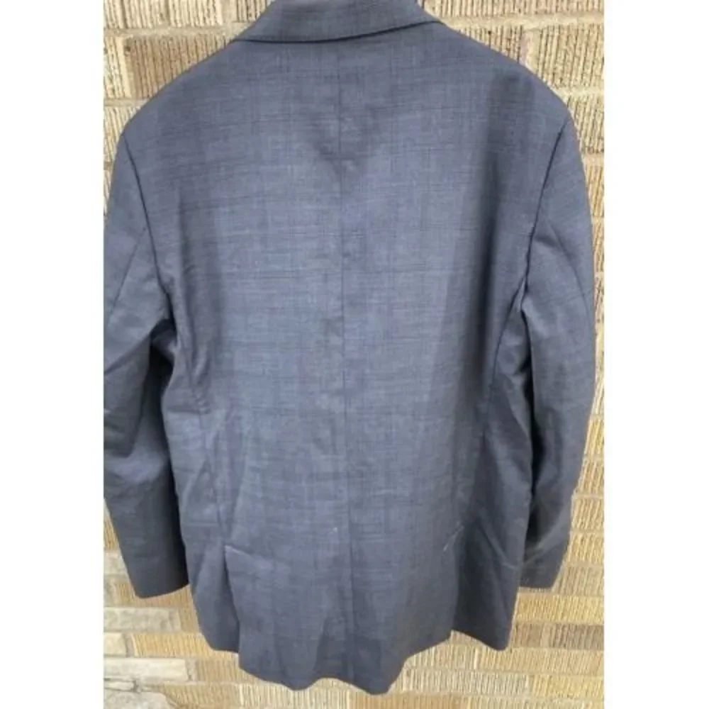 Mens Cole Haan 42L Blue/Gray Plaid Suit Jacket Wool Spandex Blazer 2 Button READ